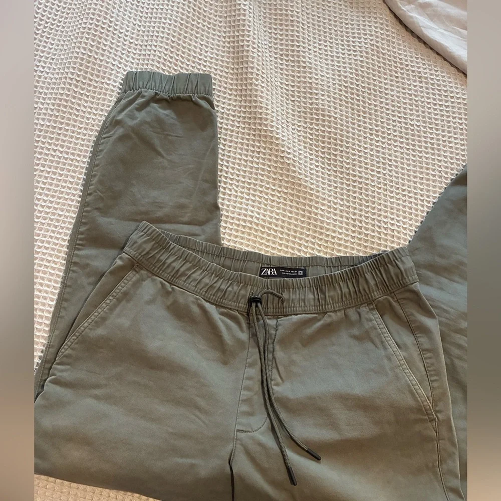 Men's Olive Jogger Pants, Zara, Medium, Drawstring Waist - Picture 3 of 4